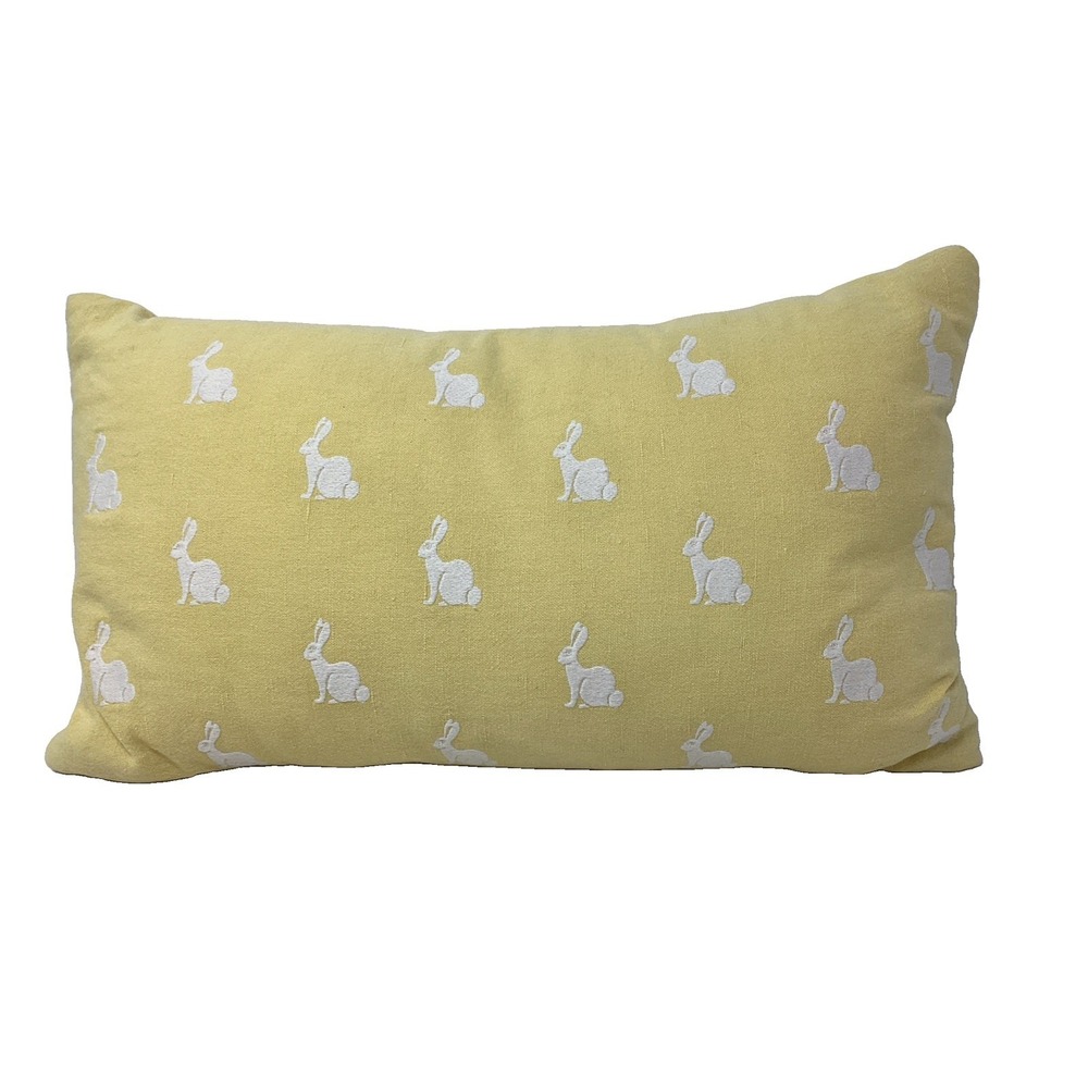 Embroidered Bunnies 19"x12" Butter Yellow Lumbar Accent Pillow Easter